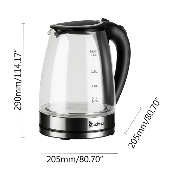 ZOKOP HD-1857-A 220V 2200W 1.8L Electric Glass Kettle EU Plug