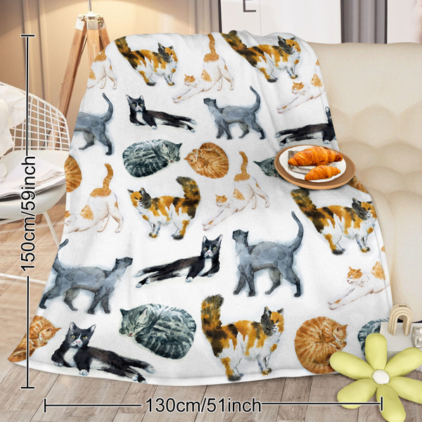 Cat Throw Blanket Cute Cat Print Fleece Blanket Cozy Cat Blankets for Women Girls Vintage Cat Sherpa Plush Blanket for Cat Lovers Cute Blanket with Cats Gifts for Mom (50" x 60")