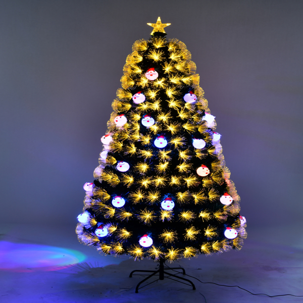  6 FT Pre-lit Fiber Optic Christmas Tree, Artificial Xmas Tree with Lighted Top Star and Snowflakes, Multicolor LEDs, Holiday Xmas Decoration Tree for Home Office Store Party, Green