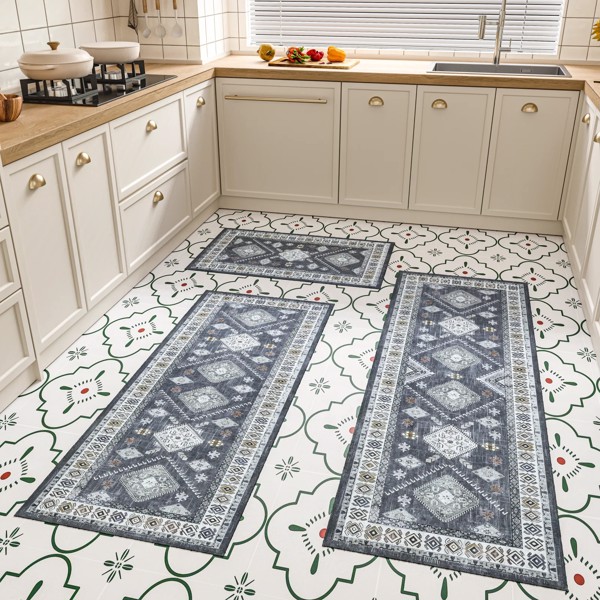 Kitchen Rug Sets 3 Piece with Runner Non Slip Kitchen Rugs and Mats Washable Kitchen Mats for Floor Thick Kitchen Floor Mat Carpet Runner Rugs for Hallway Laundry Holiday Decor