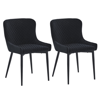 Velvet Dining Chairs set of 2, Metal Leg, Black