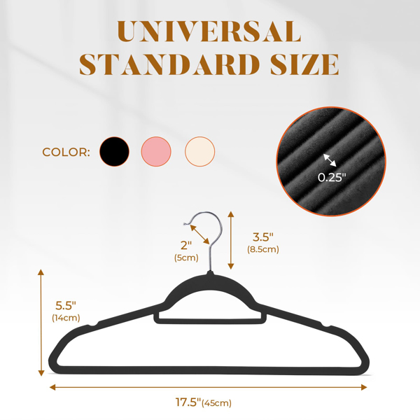 Velvet Hangers - 60PCS Black Space-saving & Non-slip. with Tie Bar and Shoulder Notch. Highly Durable for Suits, Coats, Shirts, Pants and Dresses. Slim Design with 360° Swivel Hook. 