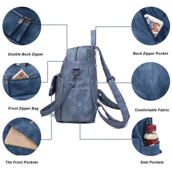 PU Leather Purse Backpack for Women, Handbag Backpack Purse Shoulder Bags Blue