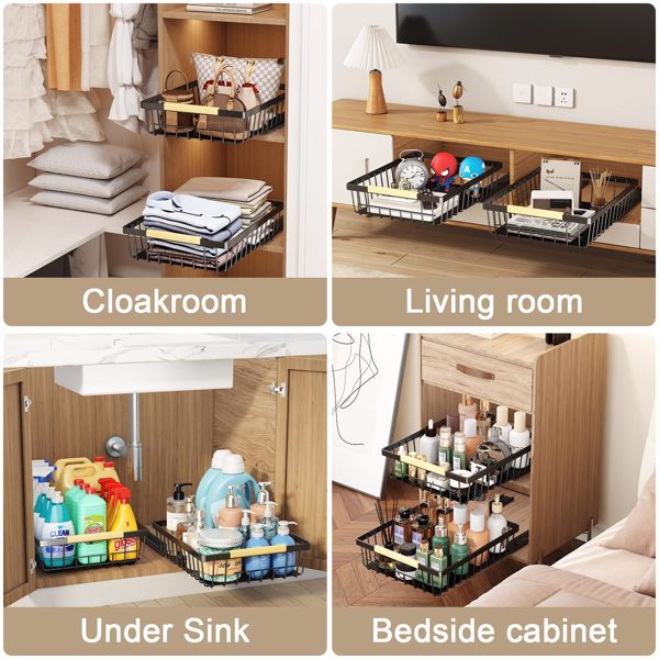 1 pull-out cabinet storage units, metal sliding cabinet drawers, sliding drawer adhesive nano film roll out rack, suitable for kitchen storage room, bedroom