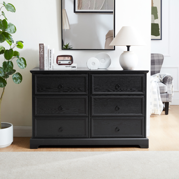 Modern Farmhouse 6-Drawer Chest of Drawers for Bedroom, Wooden Bedroom Drawer Dresser with 6 Storage Drawers,6 Drawer Dresser Chests for Bedroom Black