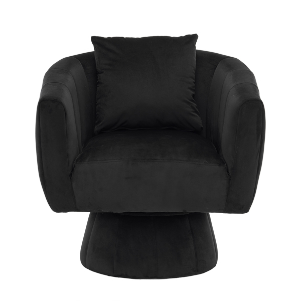 360° Swivel Accent Chair, Modern Velvet Fabric Living Room Armchair with Fluffy Cushions, Comfy Wide Upholstered, Barrel Accent Chairs for Living Room, Bedroom, Lounge, Office Black