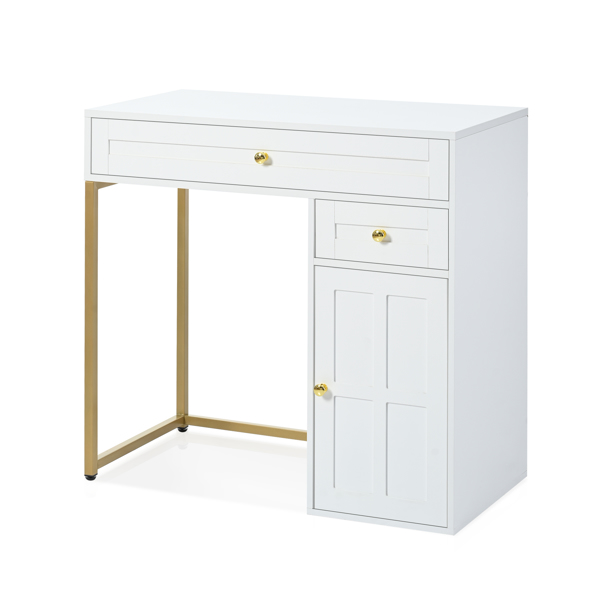 31.5'' Makeup Vanity Desk with Lighted Mirror, Luxury Dressing Table with 2 Drawers and 1 Cabinet, 3 Lighting Modes Available for Bedroom, White-ld（stool not included）