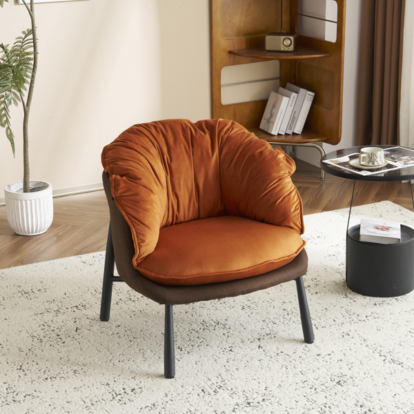 Velvet Accent Chair Barrel Chair with Metal Legs Modern Comfy Armchair Accent Reading Chair for Living Room, Bedroom, Study Room, Home Office Burnt Orange