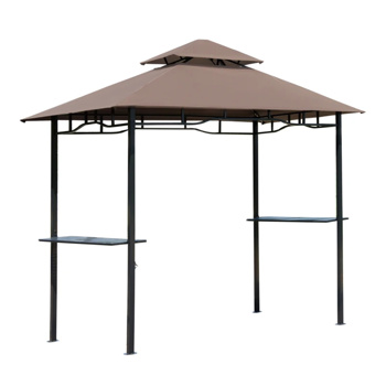 Outdoor BBQ Canopy Gazebo with 2 Side Shelves,8\\' x 5\\' Coffee Color