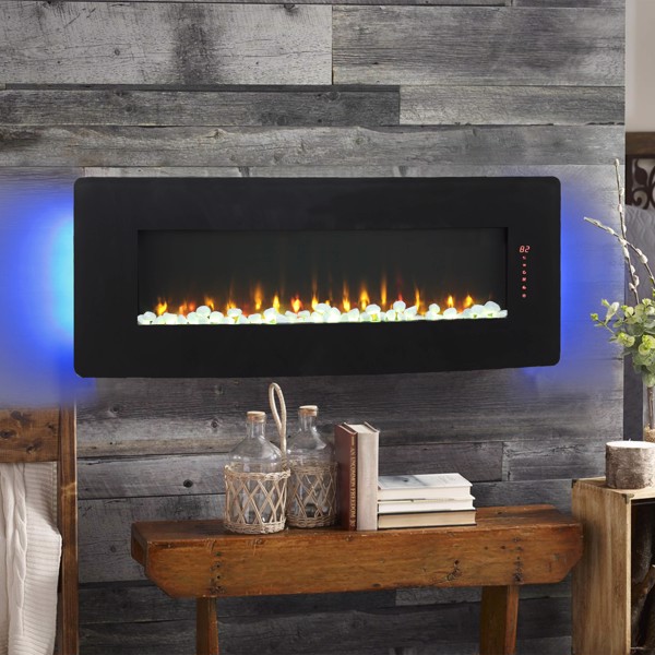 48 inch Curved Front Wall Mounted Electric Fireplace with remote and multi color flame & emberbed