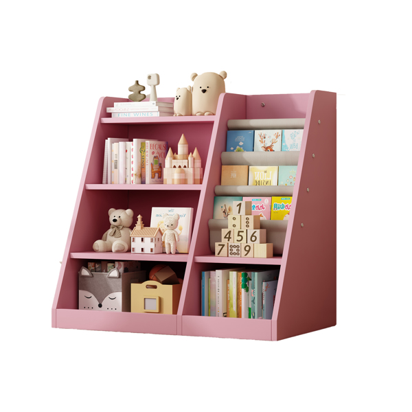 Pink Wooden Toy Storage Organizer Cabinet Kids Bookshelf  Children Bookcase Toddler Baby Sling Book Rack Adjustable Shelf for Playroom Bedroom Nursery Hallway School Kindergarten Living Room