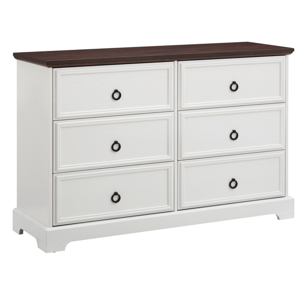 Modern Farmhouse 6-Drawer Chest of Drawers for Bedroom, Wooden Bedroom Drawer Dresser with 6 Storage Drawers,6 Drawer Dresser Chests for Bedroom White