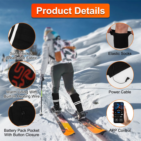 Heated Socks for Men Women Electric Heating Socks with APP Control 5000mAh Battery Rechargeable Thermal Socks Winter Warm Socks for Skiing Hiking Camping Hunting