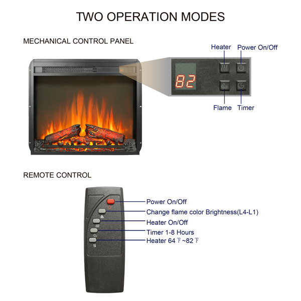 23 inch electric fireplace insert, ultra thin heater with log set & realistic flame, remote control with timer, overheating protection