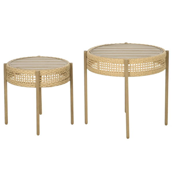 Brown PE Wicker Patio End Table Set 