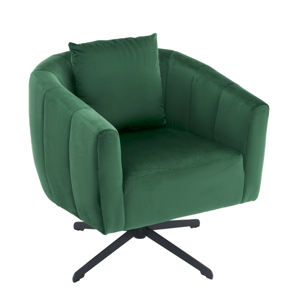 360° Swivel Accent Chair, Modern Velvet Fabric Living Room Armchair, Comfy Wide Upholstered with Fluffy Cushion and Metal Legs, Barrel Chairs for Living Room, Lounge, Office Green