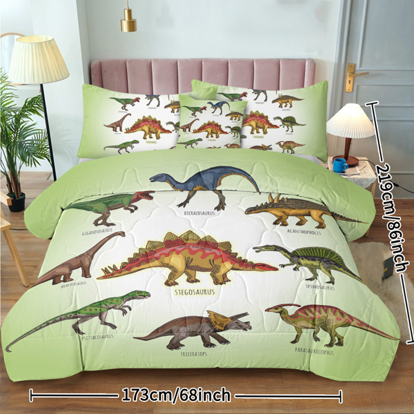 Super Soft Fade Resistant Microfiber Dinosaur Bedding Set for Girls Boys, All Season Green Dinosaur Family Print Pattern Comforter Set with 2 Pillow Cases Twin Size