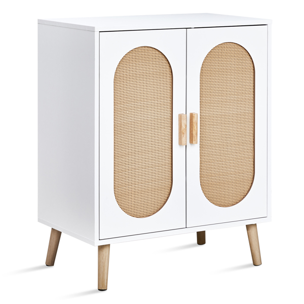 FCH 2-door vertical shoe cabinet particle board + plastic rattan white frame + original wood rattan surface + gold high feet