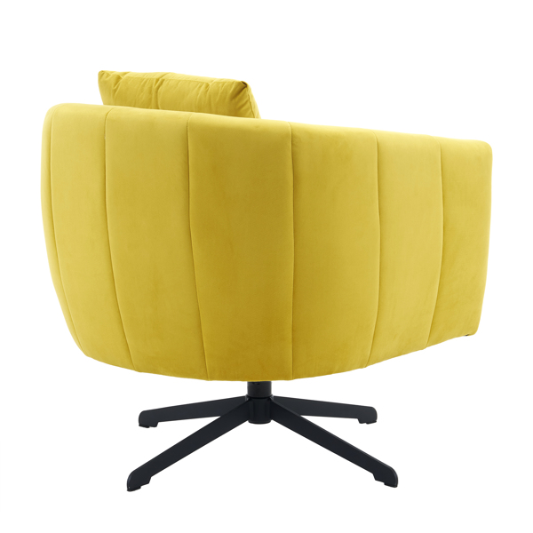 360° Swivel Accent Chair, Modern Velvet Fabric Living Room Armchair, Comfy Wide Upholstered with Fluffy Cushion and Metal Legs, Barrel Chairs for Living Room, Lounge, Office Yellow