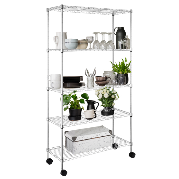 5-Layer Chrome Plated Iron Shelf with 1.5" Nylon Wheels 165*90*35 Chrome