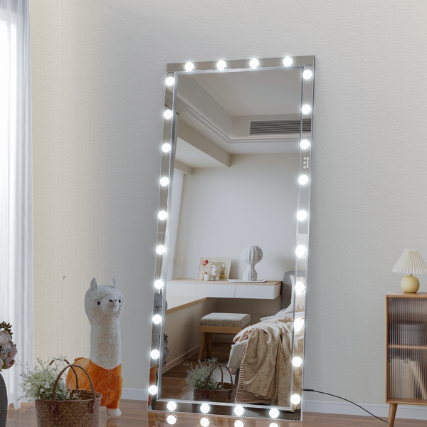 Hollywood LED Full Body Mirror with Lights Extra Large Full Length Vanity Mirror with 3 Color Mode Lights, Vertical Horizontal Hanging Aluminum Framed Mirror, 72 x 36 Inch, Silver