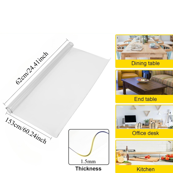 24*60in Clear PVC Table Cover Protector, 1.5mm Thick Rectangular Plastic Desk Pad Mat, Vinyl Table Top Protector for Writing Desk, Dining Table