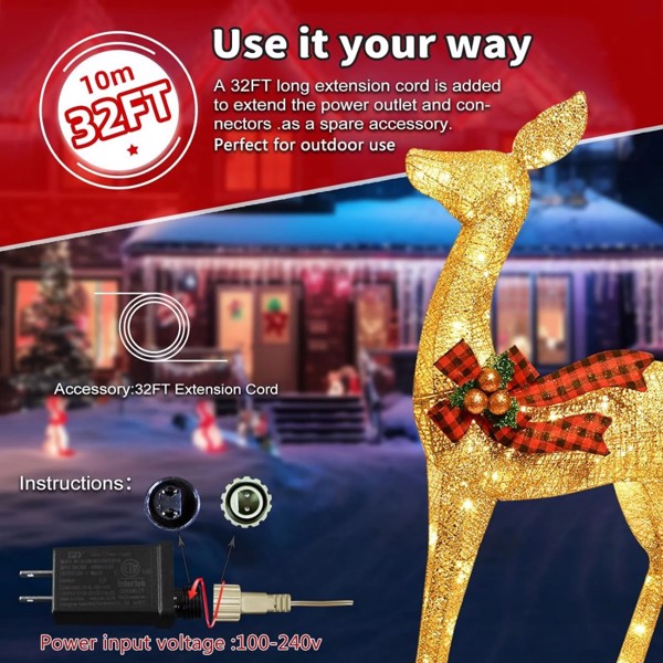 5Ft Lighted Christmas Deer 3 Set with 210 Lights, Large Outdoor Yard Reindeer Holiday Decoration,Lighted Deer Set for Indoor Christmas Decor