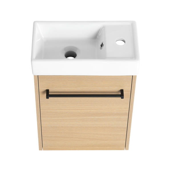 16'' Floating Wall-Mounted Bathroom Vanity with Ceramic Sink & Soft-Close Cabinet Door, For Small Bathroom