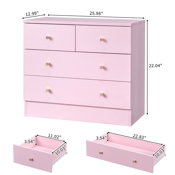 Modern Simple 4-Drawer Dresser Nightstand PINK