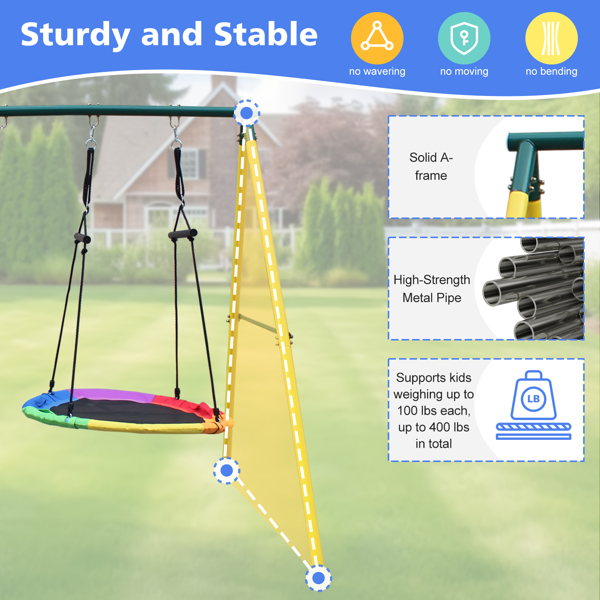 Indoor/Outdoor Metal Swing Set with Safety Belt for Backyard