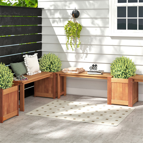 Outdoor bench with planter box, teak