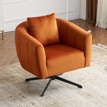 360° Swivel Accent Chair, Modern Velvet Fabric Living Room Armchair, Comfy Wide Upholstered with Fluffy Cushion and Metal Legs, Barrel Chairs for Living Room, Lounge, Office Burnt orange