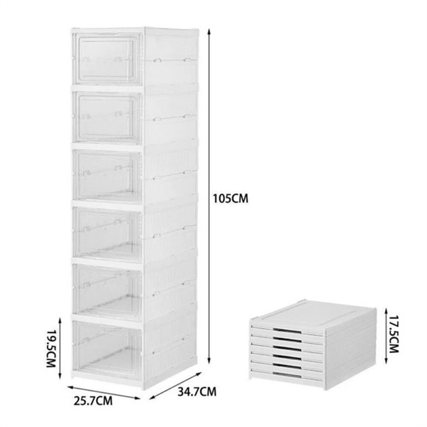 6 Tier Plastic Shoe Storage Box Stackable Foldable Boxes Trainers Organiser