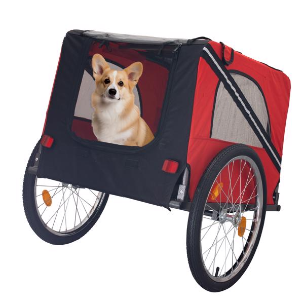 Dog Bike Trailer, Breathable Mesh Dog Cart with 3 Entrances, Safety Flag, 8 Reflectors, Folding Pet Carrier Wagon with 20 Inch Wheels, Bicycle Carrier for Medium and Small Sized Dogs