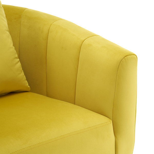 360° Swivel Accent Chair, Modern Velvet Fabric Living Room Armchair, Comfy Wide Upholstered with Fluffy Cushion and Metal Legs, Barrel Chairs for Living Room, Lounge, Office Yellow