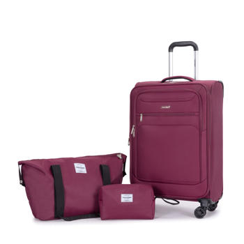 3-Piece Set (18/Travelbag /toiletry bag) ,Softshell Suitcase Spinner Wheels Terylene Polyester Luggage Sets Carry On Suitcase Luggage Lightweight Durable Suitcase WINE RED