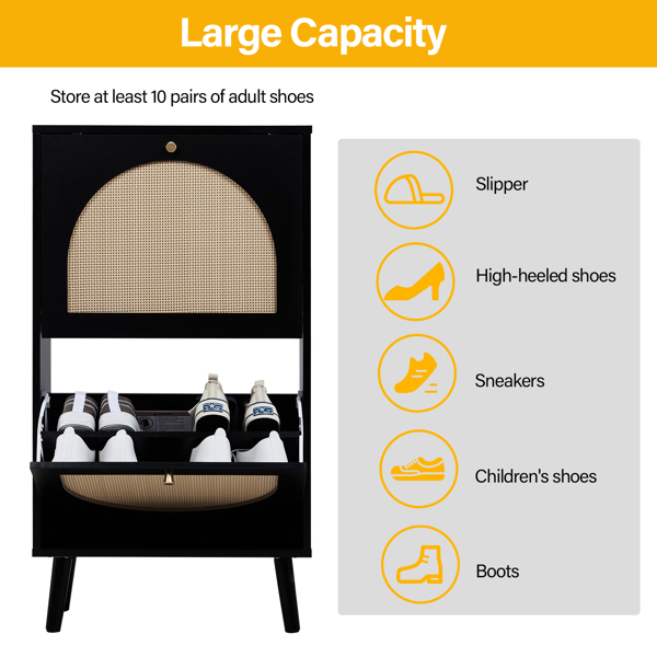 FCH 2 dump buckets with high feet round rattan shoe cabinet particle board + plastic rattan 54*24*98cm black frame + original wood rattan surface + gold high feet