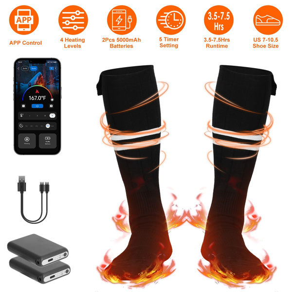 Heated Socks for Men Women Electric Heating Socks with APP Control 5000mAh Battery Rechargeable Thermal Socks Winter Warm Socks for Skiing Hiking Camping Hunting