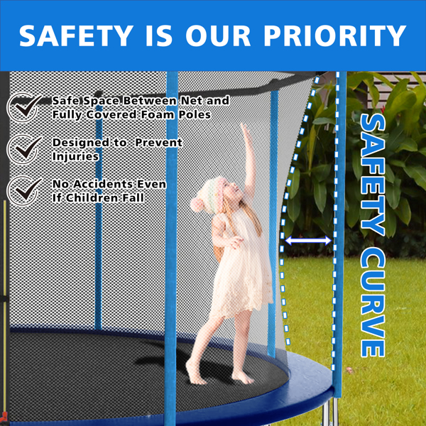 12ft Blue Outdoor Toddler Trampoline with Enclosure Safety Net Jumping Fun Trampoline, heavy-duty jump pads, spring-loaded for children and adults,  Gifts for Boys/Girls