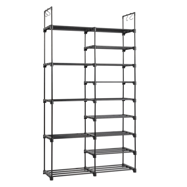 FCH Double row 9 layers with handles Non-woven shoe rack Iron pipe + PP pad + plastic 85.7*29.8*158cm Black