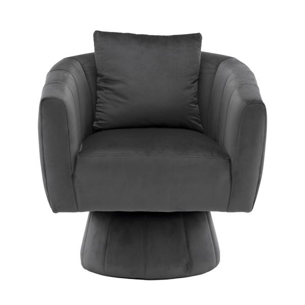 360° Swivel Accent Chair, Modern Velvet Fabric Living Room Armchair with Fluffy Cushions, Comfy Wide Upholstered, Barrel Accent Chairs for Living Room, Bedroom, Lounge, Office Gray