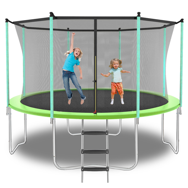 8ft Green Outdoor Toddler Trampoline with Enclosure Safety Net Jumping Fun Trampoline, heavy-duty jump pads, spring-loaded for children and adults, Gifts for Boys/Girls