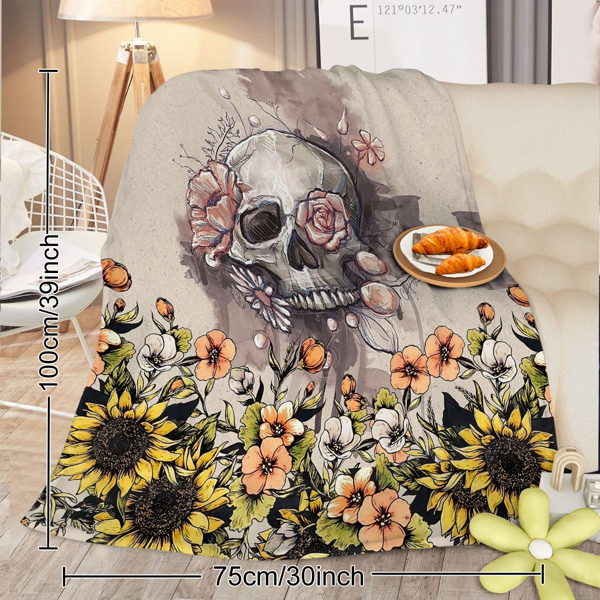 Rustic Skull Sunflower Flannel Fleece Blanket Floral Skull Flannel Soft Plush Throw Blanket Cozy Blankets for Bed Chair Car Sofa Couch Bedroom 75*100cm