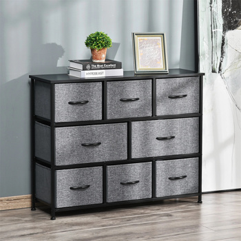 3-layer fabric drawer cabinet with 8 drawers in dark gray