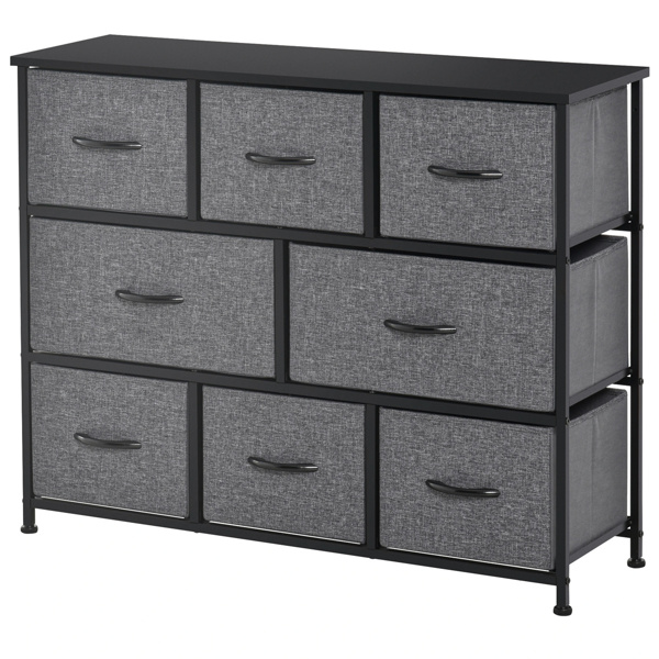 3-layer fabric drawer cabinet with 8 drawers in dark gray