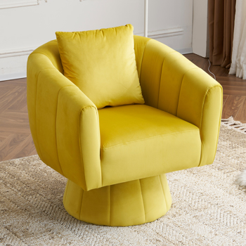 360° Swivel Accent Chair, Modern Velvet Fabric Living Room Armchair with Fluffy Cushions, Comfy Wide Upholstered, Barrel Accent Chairs for Living Room, Bedroom, Lounge, Office Yellow