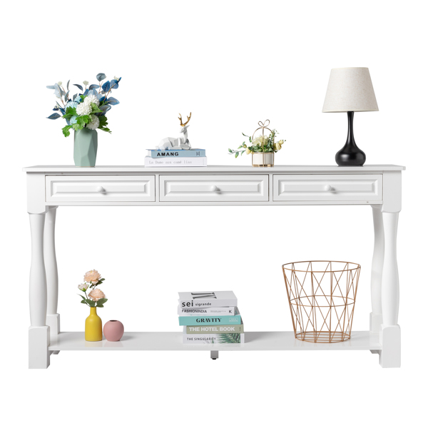 Console Table for Entryway Wood Sofa Table with Storage Drawers and Bottom Shelf for Hallway Living Room White Color