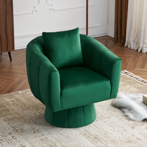 360° Swivel Accent Chair, Modern Velvet Fabric Living Room Armchair with Fluffy Cushions, Comfy Wide Upholstered, Barrel Accent Chairs for Living Room, Bedroom, Lounge, Office Green