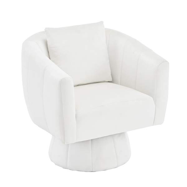 360° Swivel Accent Chair, Modern Velvet Fabric Living Room Armchair with Fluffy Cushions, Comfy Wide Upholstered, Barrel Accent Chairs for Living Room, Bedroom, Lounge, Office Off-White