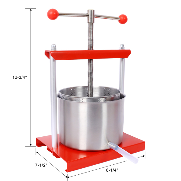 Fruit Wine Manual Press - 0.53 Gallon Stainless Steel Barrels Press Machine for Juice, Vegetable,Wine,Olive Oil